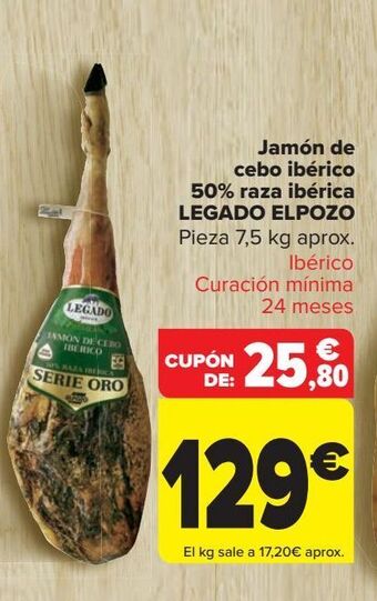 Carrefour Market Jamón de cebo ibérico 50% raza ibérica legado del pozo oferta