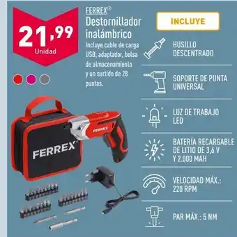 ALDI Destornillador inalambrico ferrex oferta