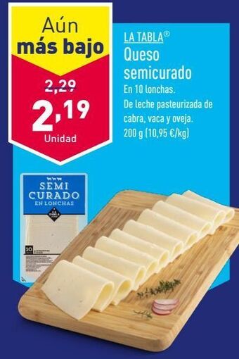 ALDI Queso semicurado la tabla oferta