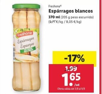 Lidl Espárragos blancos freshona oferta