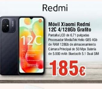 FROIZ Móvil Xiaomi Redmi 12C 4/128Gb Grafito Pantalla LCD de 6,71 pulgadas Procesador MediaTek Hello G85 4Gb oferta