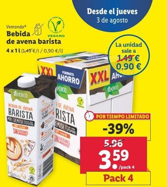 Lidl Bebida de avena oferta