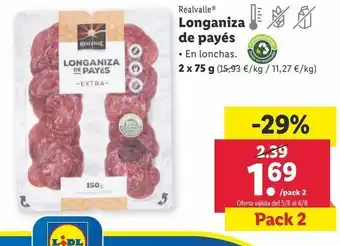 Lidl Longaniza de payés realvalle oferta