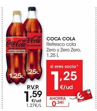 Eroski Coca cola refresco cola zero 1,25 l oferta