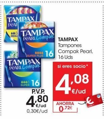 Eroski Tampax tampones compak pearl regular 16 uds oferta