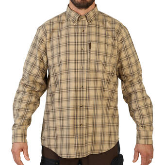 Decathlon Camisa manga larga hombre caza solognac 100 cuadros beige algodon oferta