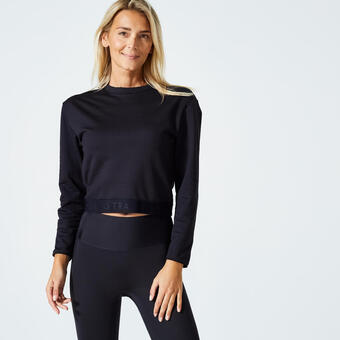 Decathlon Sudadera fitness cropped mujer domyos negro oferta