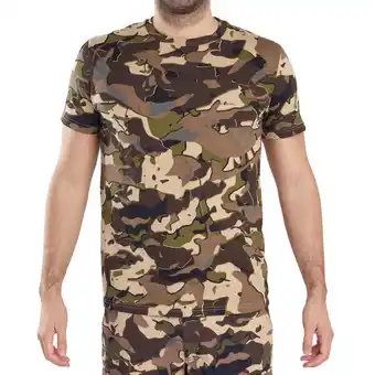 Decathlon Camiseta manga corta hombre caza solognac 100 algodon camuflaje militar marrón oferta