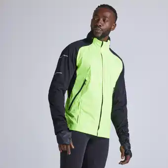 Decathlon Chaqueta running hombre cortaviento perlante kiprun warm negro amarillo oferta