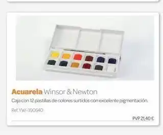 Dideco Acuarela winsor & newton caja con 12 pastillas de colores surtidos con excelente pigmentación ref:ywi-390540 pvp 21,40 € oferta