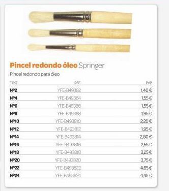 Dideco Pincel redondo óleo springer  pincel redondo para óleo  tipo  n°2  n°4  n°6  n°8  n°10  nº12  n°14  n°16  n°18  n°20  n°22  n oferta