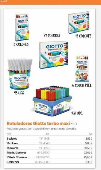 Dideco Giotto  6 colores  giotto turgo ma  48 uds.  tipo 6 colores 12 colores 24 colores  48 uds. 12 colores  108 uds. 12 colores  6 oferta