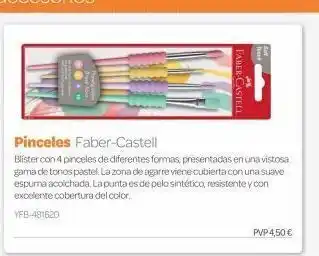 Pinceles faber-castell blister con 4 pinceles de diferentes formas, presentadas en una vistosa gama de tonos pastel. la zona