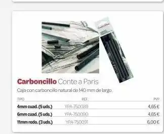 Dideco Carboncillo conte a paris caja con carboncillo natural de 140 mm de largo. tipo ref. 4mm cuad. (suds.) 6mm cuad. (5 uds. oferta