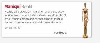 Dideco Maniquí bonfil  modelo para dibujo con figura humana, articulado y fabricado en madera. la figura tiene una altura de 30 cm.  oferta