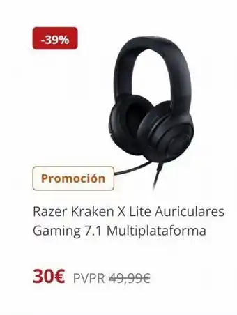 PC Componentes -39% promoción razer kraken x lite auriculares gaming 7.1 multiplataforma 30€ pvpr 49,99€ oferta