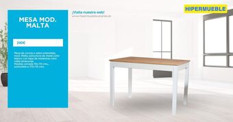 HiperMueble Canarias Mesa mod. malta 240€ mesa de cocina o salón extensible, mod. malta, estructura de metal color blanco con tapa de melamina c oferta