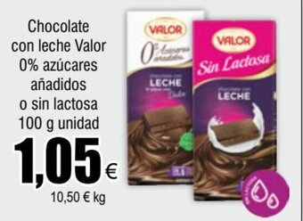 FROIZ Chocolate con leche Valor 0% azúcares añadidos o sin lactosa 100 g unidad oferta