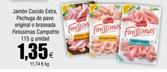 FROIZ Jamón Cocido Extra, Pechuga de pavo original o braseada Finíssimas Campofrío 115 g unidad oferta