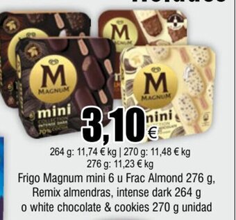 FROIZ Frigo Magnum mini 6 u Frac Almond 276 g, Remix almendras, intense dark 264 g o white chocolate & cookies 270 g unidad oferta