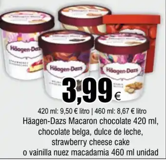 420 ml: 9,50 € litro | 460 ml: 8,67 € litro Häagen-Dazs Macaron chocolate 420 ml, chocolate belga, dulce de leche