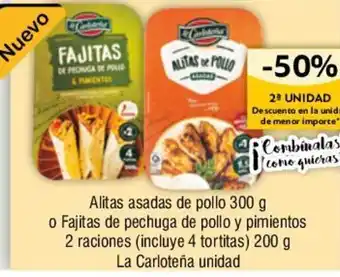 FROIZ Alitas asadas de pollo 300 g o Fajitas de pechuga de pollo y pimientos 2 raciones (incluye 4 tortitas) 200 g oferta