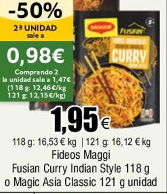 FROIZ Fideos Maggi Fusian Curry Indian Style 118 g o Magic Asia Classic 121 g unidad oferta
