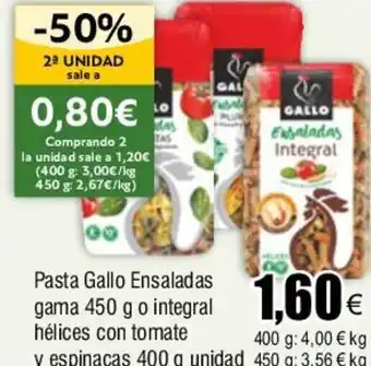 FROIZ Pasta Gallo Ensaladas gama 450 g o integral 1,60€ hélices con tomate oferta