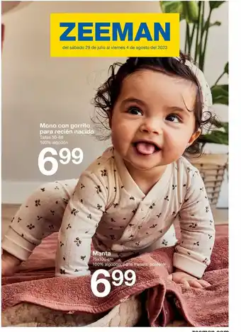 Zeeman Mono con gorrito para recién nacido Tallas 50-68 100% algodón oferta