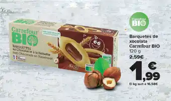 Carrefour Barquetes de xocolata Carrefour BIO 120 g 2,59€ oferta