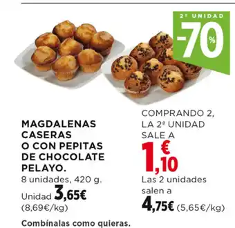 Hipercor MAGDALENAS CASERAS O CON PEPITAS DE CHOCOLATE PELAYO. oferta