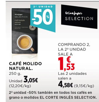 Hipercor CAFÉ MOLIDO NATURAL. oferta