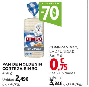 Hipercor PAN DE MOLDE SIN CORTEZA BIMBO. 450 g. oferta