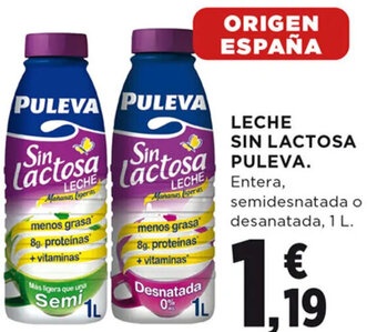 Hipercor LECHE SIN LACTOSA PULEVA oferta