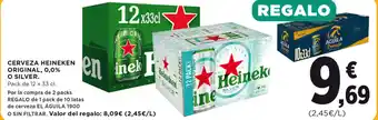 Hipercor CERVEZA HEINEKEN ORIGINAL, 0,0% O SILVER. Pack de 12 x 33 cl. oferta