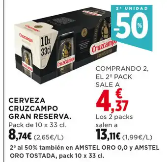 Hipercor CERVEZA CRUZCAMPO GRAN RESERVA. Pack de 10 x 33 cl. oferta