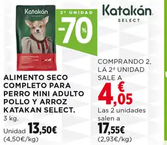 Hipercor ALIMENTO SECO COMPLETO PARA PERRO MINI ADULTO POLLO Y ARROZ KATAKAN SELECT. 3 kg. oferta