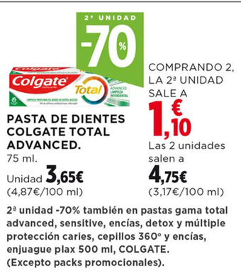 Hipercor PASTA DE DIENTES COLGATE TOTAL ADVANCED. 75 ml. oferta