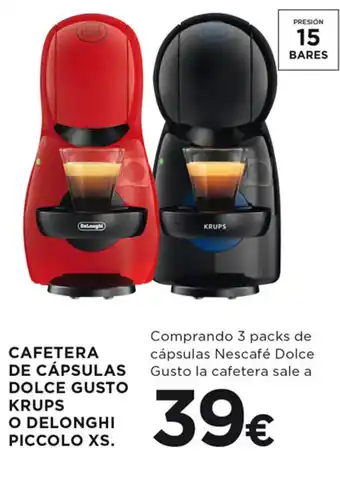 Hipercor CAFETERA DE CÁPSULAS DOLCE GUSTO KRUPS O DELONGHI PICCOLO XS. oferta