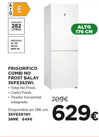 Hipercor FRIGORÍFICO COMBI NO FROST BALAY 3KFE362WI. oferta