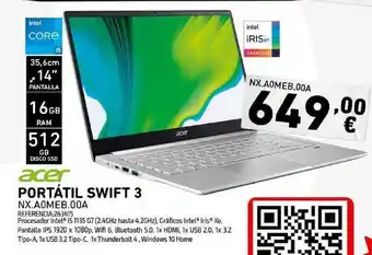 Tiendas Electrón Acer Portátil Swift 3 NX.A0MEB.00A oferta