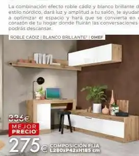Mondo Convenienza La combinación efecto roble cádiz y blanco brillante de estilo nórdico, dará luz y amplitud a tu salón, te ayudará a optimiza oferta