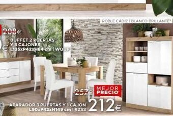 Mondo Convenienza Buffet 2 puertas y 3 cajones l135xp42xh84 cm woud  mejor 257€ precio  roble cádizi blanco brillante  aparador 3 puertas y 1 c oferta