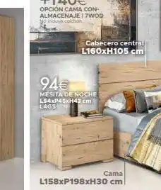 Mondo Convenienza Cabecero central l160xh105 cm 94€ mesita de noche l54xp45xh43 cm l4gs cama l158xp198xh30 cm oferta