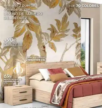 Mondo Convenienza Armario 2 puertas correderas con diseño de tablero de ajedrez +90€ opcion cama con almacenaje14lr1 no incluye colchón 69€ oferta