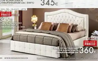 Mondo Convenienza 345€ cama de matrimonio con almacenaje l149xp210xh120 cm 1910c no incluye colchón 30 www.mondoconv.es no incluye toldions oferta