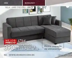 Mondo Convenienza Gris burgundy tela | gris oscuro | krux mejor 476€ precio sofa cama 390€ con peninsula l225xp150xh81 cm 54 www.mondoc oferta