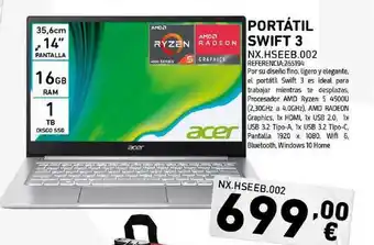 Tiendas Electrón Acer Portátil Swift 3 NX.HSEEB.002 oferta