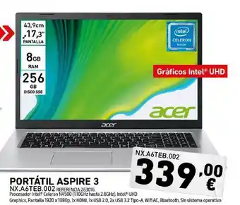Tiendas Electrón Acer Portátil Aspire 3 NX.A6TEB.002 oferta