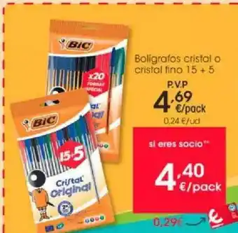 Eroski Boligrafos Cristal O Cristal Fino 15+5 oferta